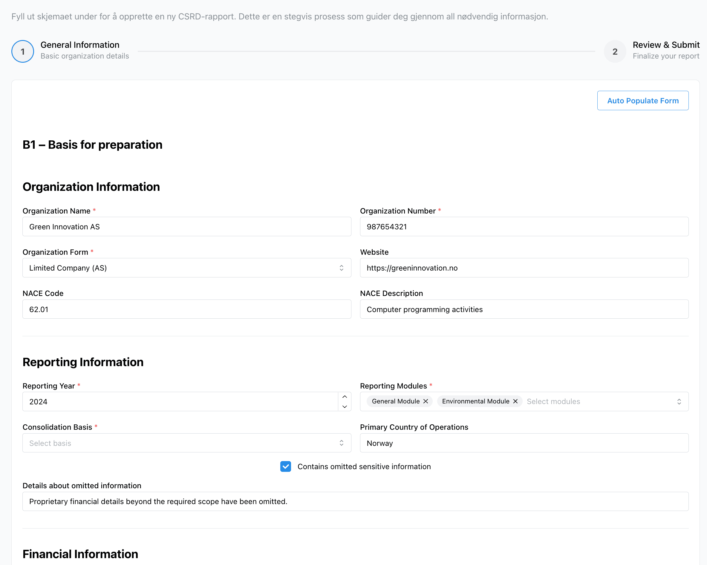 NSRS rapportopprettelse